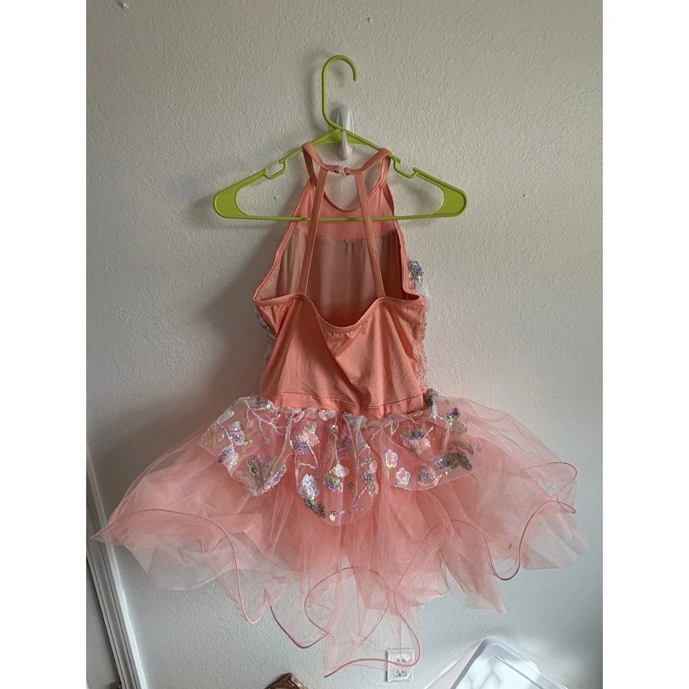 Weissman Girls XXLC Coral Peach Sequin Floral‎ Tutu Dance Costume Dress